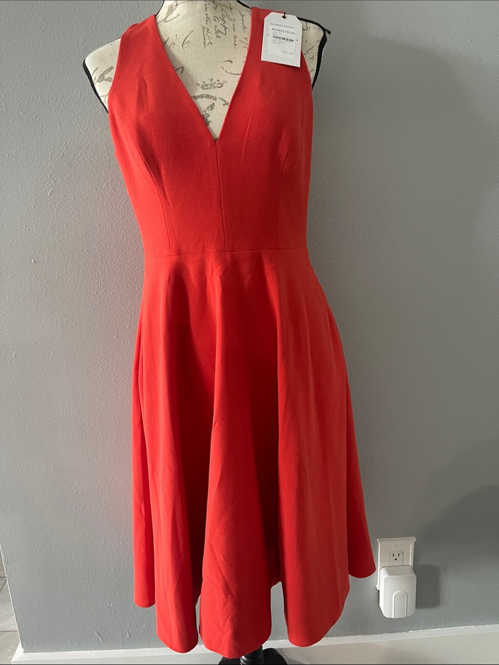 Dress for Population Red V-Neck Fit & Flare Dress